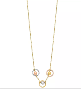 14k gold tri-tone polished 3 circle bead necklace - featured image