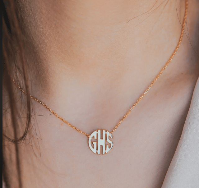 Gold Monogram Necklace 14k,
