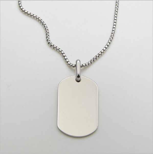 Silver Necklace With A Dogtag On It